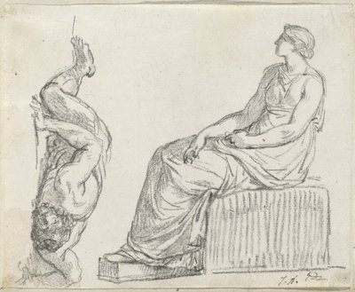 Sitzende Frau und Mann, der auf dem Boden liegt von Jacques Louis David