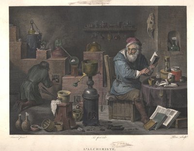 Der Alchemist nach einem Gemälde von David Teniers, spätes 18. Jahrhundert von Jacques Louis Perée