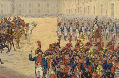 Erste Überprüfung der Konsulargarde auf dem Exerzierplatz im Tuilerienpalast von Jacques Marie Gaston Onfray de Breville (Job)