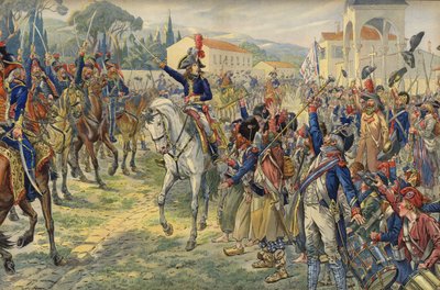 Napoleon Bonaparte bei seiner Ankunft in der besetzten Stadt Nizza von Jacques Marie Gaston Onfray de Breville (Job)