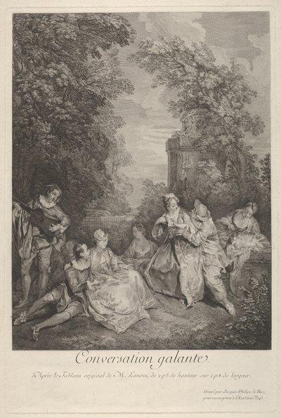 Galantes Gespräch: Paare im Gespräch in einem Garten von Jacques Philippe Le Bas