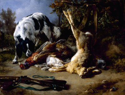 Spaniel mit einem Stillleben von Wild von Jacques Raymond Brascassat