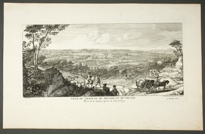 Ansicht des Königspalastes von Meudon und des Dorfes, aus der Serie Le Château de Meudon von Jacques Rigaud