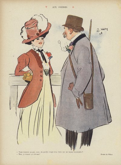 Bei den Rennen. Illustration für Le Rire von Jacques Wely