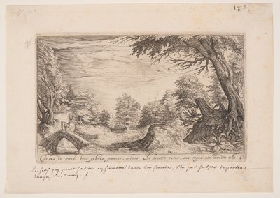 Landschaft mit einem Hirsch auf einer Brücke, aus Landschaften von Jacques de Gheyn II