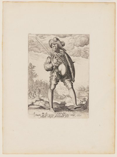 Soldat, bewaffnet mit Breitschwert und Schild, aus Offiziere und Soldaten der Leibgarde von Kaiser Rudolf II von Jacques de Gheyn II