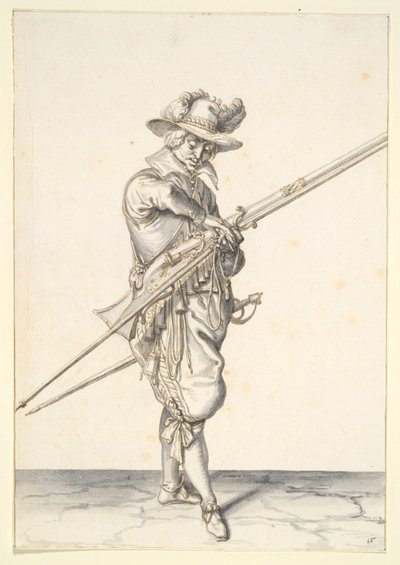 Soldat bereitet sich vor, ein Musket zu feuern von Jacques de Gheyn II