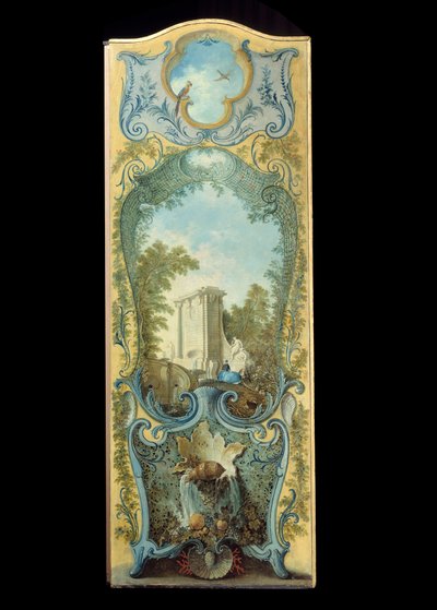Möbel: bemalter Paravent auf Marouflé-Papier von Jacques de Lajoue von Jacques de Lajoüe