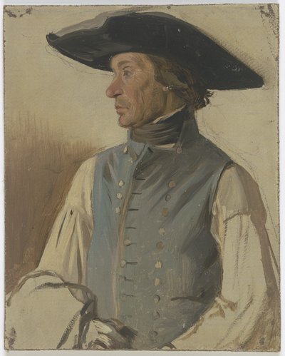 Bauer mit großem Hut und blauer Weste von Jakob Becker