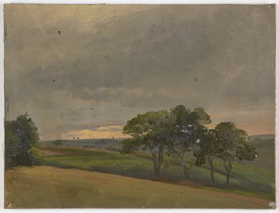 Abendliche Wiese mit Bäumen von Jakob Becker
