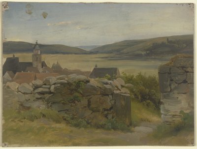 Kleines Dorf mit Blick auf Wiese von Jakob Becker