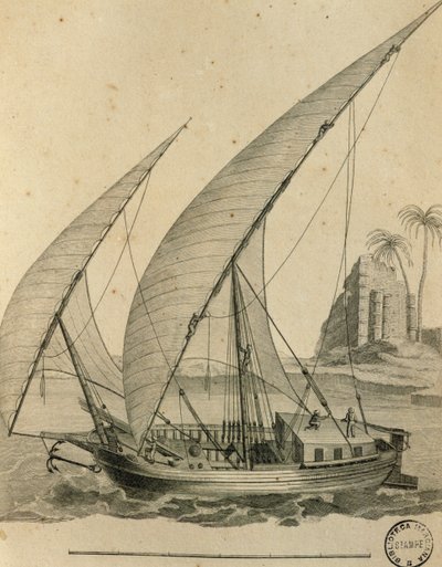Segelboot von Nubien, Ägypten, Gravur aus Cartes et figures du Voyage en Nubie et en Abyssinie, James Bruce von James Bruce