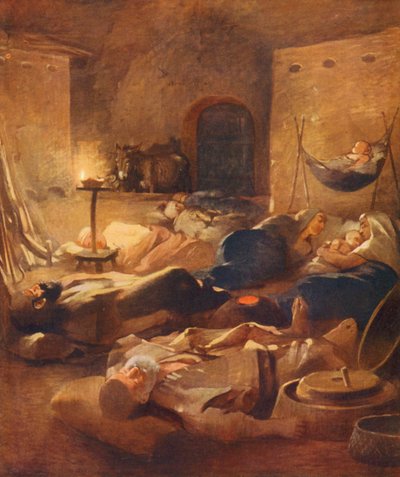 Heiliges Land: Innenraum eines Fellahheen-Hauses bei Nacht von James (after) Clark