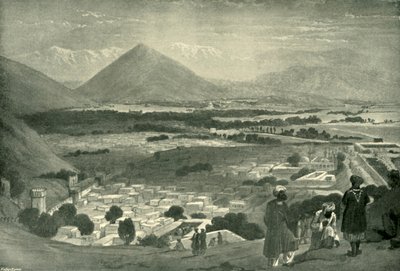 Die Bala Hissar und die Stadt Kabul vom oberen Teil der Zitadelle, um 1842 von James Atkinson