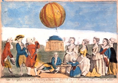 Der König, die Königin usw. betrachten einen Ballonstart im Garten von Windsor Castle von James Basire