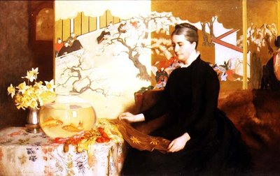 Dame mit japanischem Paravent und Goldfisch (Porträt der Mutter des Künstlers) von James Cadenhead