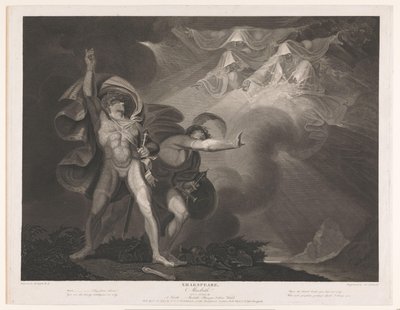 Drei Hexen erscheinen Macbeth und Banquo, Shakespeare / Macbeth (Titel auf dem Objekt) von James Caldwall