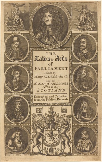 Frontispiz zu "Die Gesetze und Akte des Parlaments, gemacht von König James I ..." von James Clark
