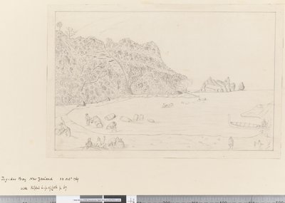 Ansicht des Wasserplatzes Tegadoo Bay, Neuseeland, 23. Oktober 1769 von James Cook