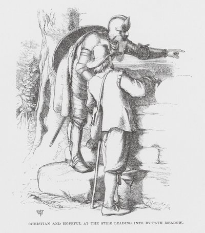 Christian und Hopeful am Stile, der in die By-Path-Wiese führt von James Dawson Watson