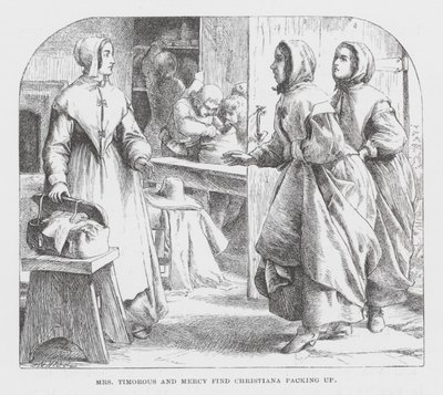 Mrs. Timorous und Mercy finden Christiana beim Packen von James Dawson Watson
