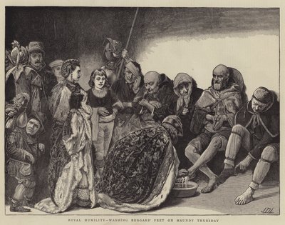 Königliche Demut, Bettlerfüße am Gründonnerstag waschen von James Dromgole Linton