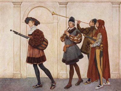 Shakespeares Der Kaufmann von Venedig: Eintritt der Musiker (Farblithografie) von James Dromgole Linton