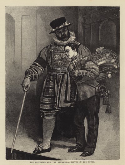 Der Beefeater und der Trommler, eine Skizze im Tower von James Dromgole Linton