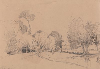 Weiden an einem Bach, Pferd und Wagen überqueren die Brücke von James Duffield Harding