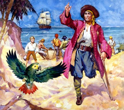 Long John Silver und sein Papagei von James Edwin McConnell