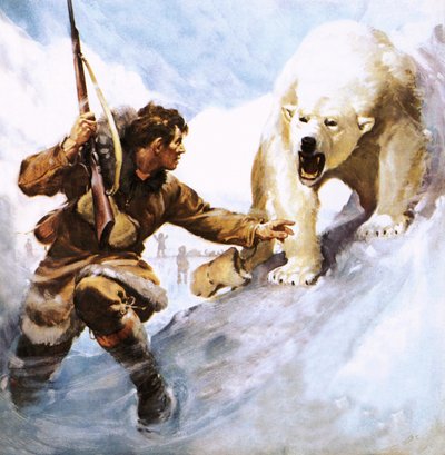 Vilhjalmar Stefansson wird von einem Eisbären angegriffen von James Edwin McConnell