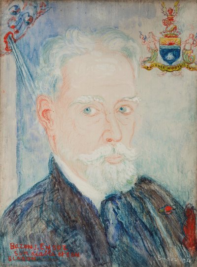 Selbstporträt von Baron James Ensor, sein Teufel und Wappen von James Ensor