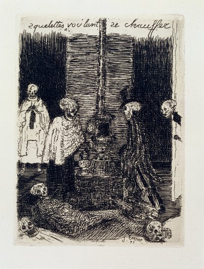 Skelette versuchen sich zu wärmen von James Ensor