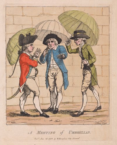 Ein Treffen von Regenschirmen, veröffentlicht 1782 von James Gillray
