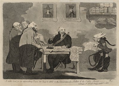 Ein edler Herr bei einem bevorstehenden Frieden zu beschäftigt, um sich um die Ausgabe von einer Million öffentlicher Gelder zu kümmern [Rückseite] von James Gillray