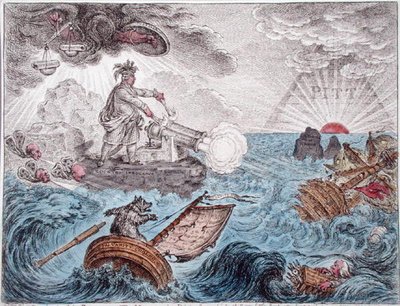 Bruin in seinem Boot, oder Der Manager in Not, veröffentlicht von Hannah Humphrey im Jahr 1806 von James Gillray