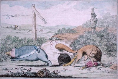 Plätze tauschen, oder Fox vertreibt den Dachs aus seinem Nest von James Gillray