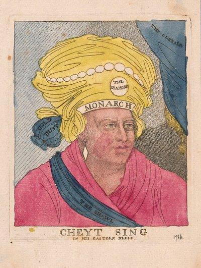 Cheyt Sing in seinem östlichen Gewand, veröffentlicht 1786 von James Gillray