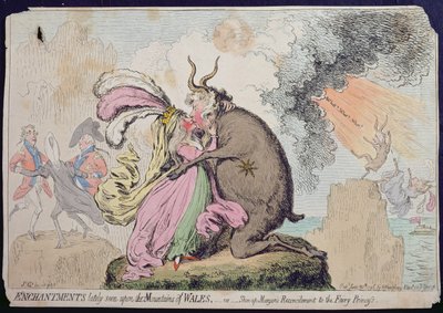 Verzauberungen, die kürzlich auf dem Berg von Wales gesehen wurden, oder Shon-ap-Morgans Versöhnung mit der Feenprinzessin, veröffentlicht von Hannah Humphrey im Jahr 1796 von James Gillray