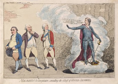 Malagrida & Verschwörer, die den Geist von Oliver Cromwell konsultieren, veröffentlicht 1782 von James Gillray