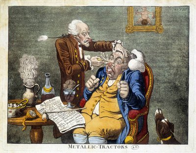 Mann, dem die Knöpfe aus dem Gesicht entfernt werden von James Gillray