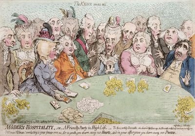 Moderne Gastfreundschaft oder eine freundliche Party im hohen Leben, veröffentlicht von Hannah Humphrey 1792 von James Gillray