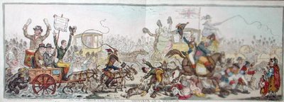 Auf dem Weg zur Wahl: eine Szene auf der Straße nach Brentford, veröffentlicht von Hannah Humphrey im Jahr 1806 von James Gillray