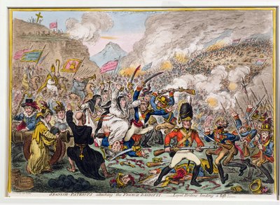Spanische Patrioten greifen die französischen Banditen an, veröffentlicht von Hannah Humphrey 1808 von James Gillray