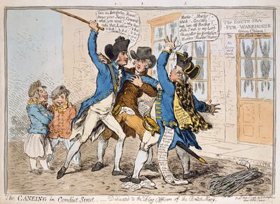 Die Prügelstrafe in der Conduit Street, veröffentlicht von Hannah Humphrey, 1796 von James Gillray