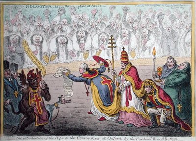 Die Einführung des Papstes in die Konvokation in Oxford durch den Kardinal Broad-Bottom, veröffentlicht von Hannah Humphrey im Jahr 1809 von James Gillray