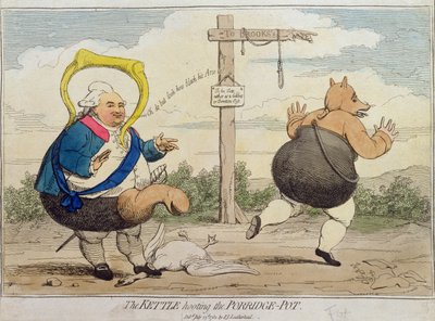 Der Kessel, der den Brei-Topf verspottet, veröffentlicht von P.J. Leatherhead 1782 von James Gillray