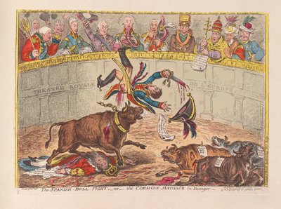 Der spanische Stierkampf oder der korsische Matador in Gefahr, veröffentlicht 1805 von James Gillray