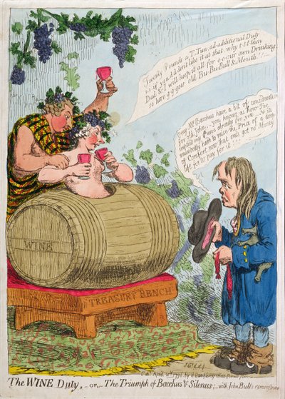 Die Weinzoll, oder Der Triumph von Bacchus und Silenus mit John Bulls Protest, veröffentlicht von Hannah Humphrey 1796 von James Gillray