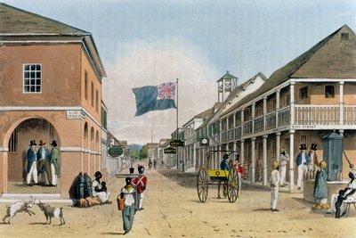 Ansicht der Harbour Street, Kingston, Jamaika, aus "Eine malerische Tour der Insel Jamaika", graviert von Thomas Sutherland von James Hakewill